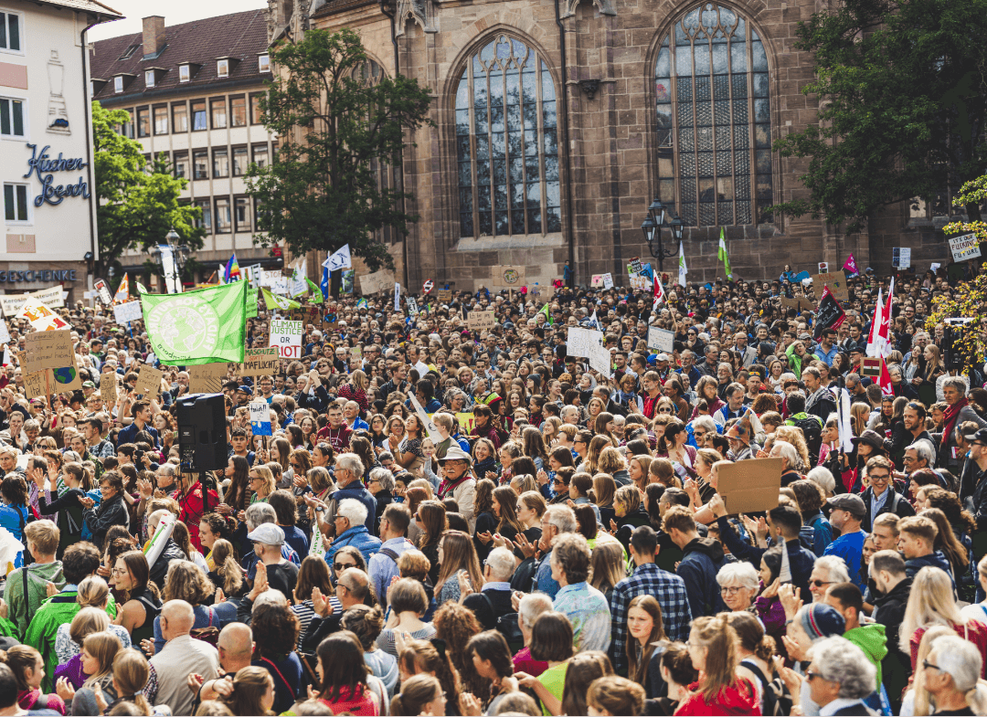 A crowd gathered at a protest